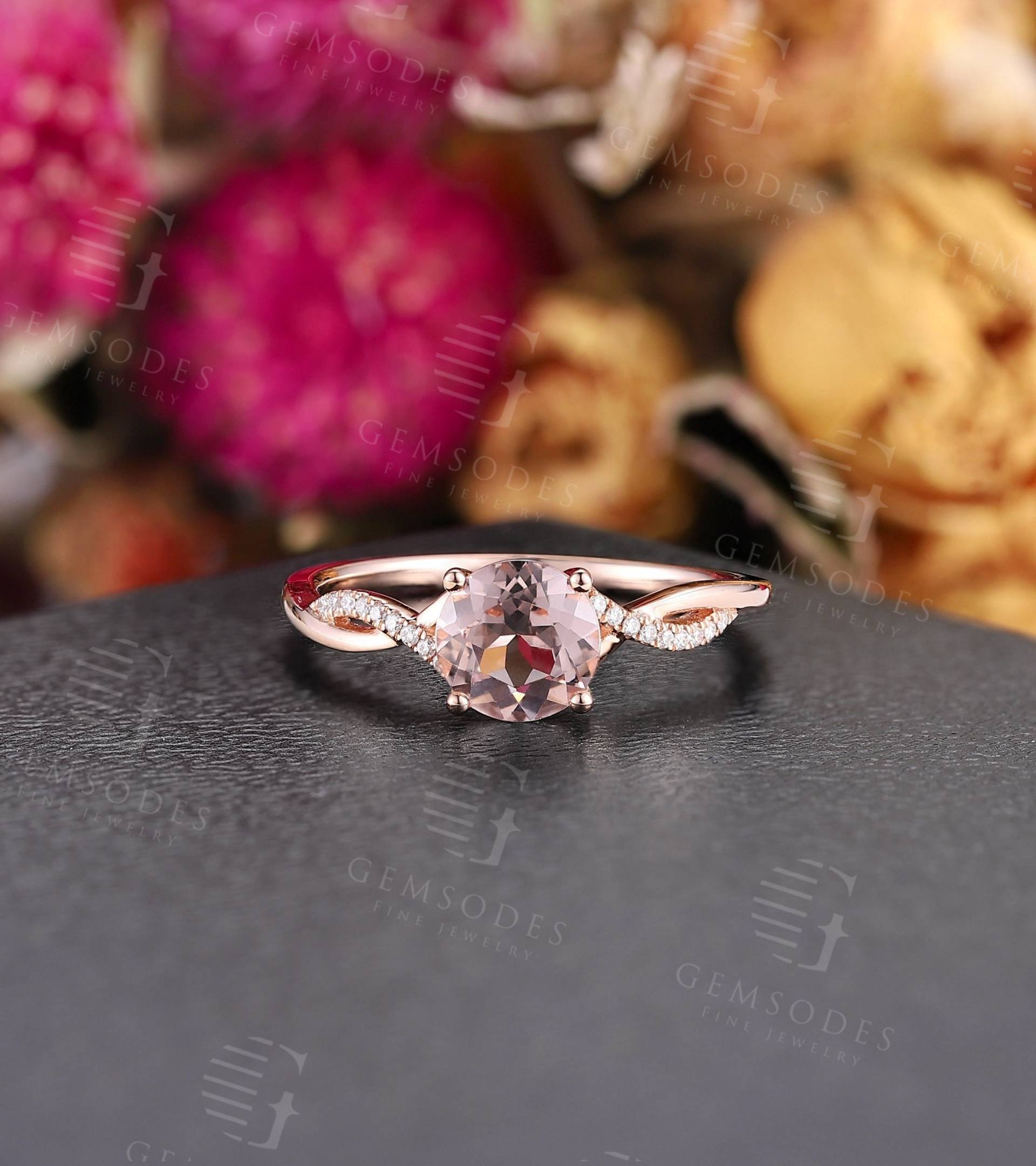 Art Deco Verdrehter Morganit Verlobungsring | Vintage Roségold Ring Braut Diamant Ehering Jubiläums-Versprechensring von GemsOdes