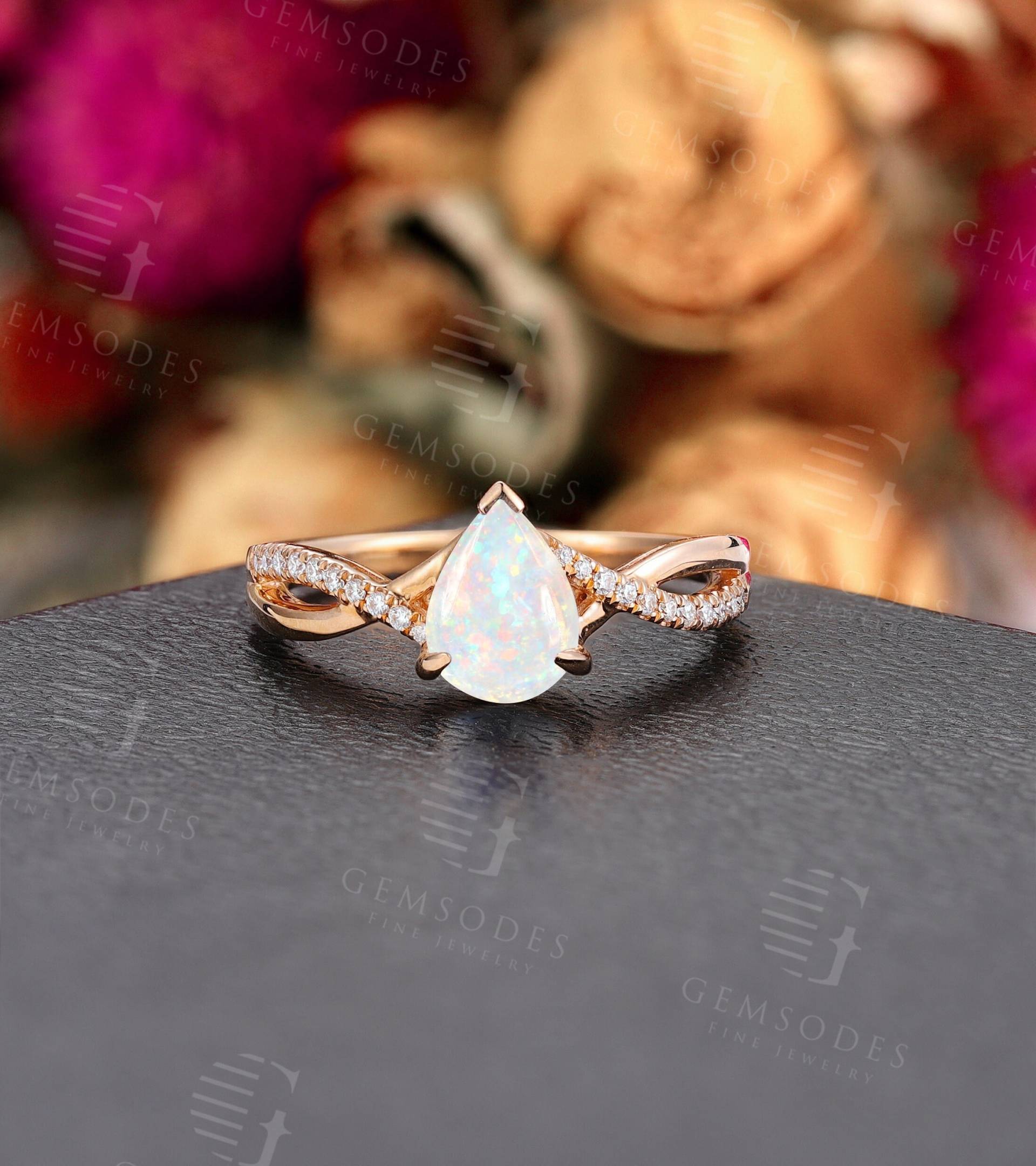 Opal Verlobungsring, Vintage Rosegold Ring, Antik Ehering, Verlobungsring von GemsOdes