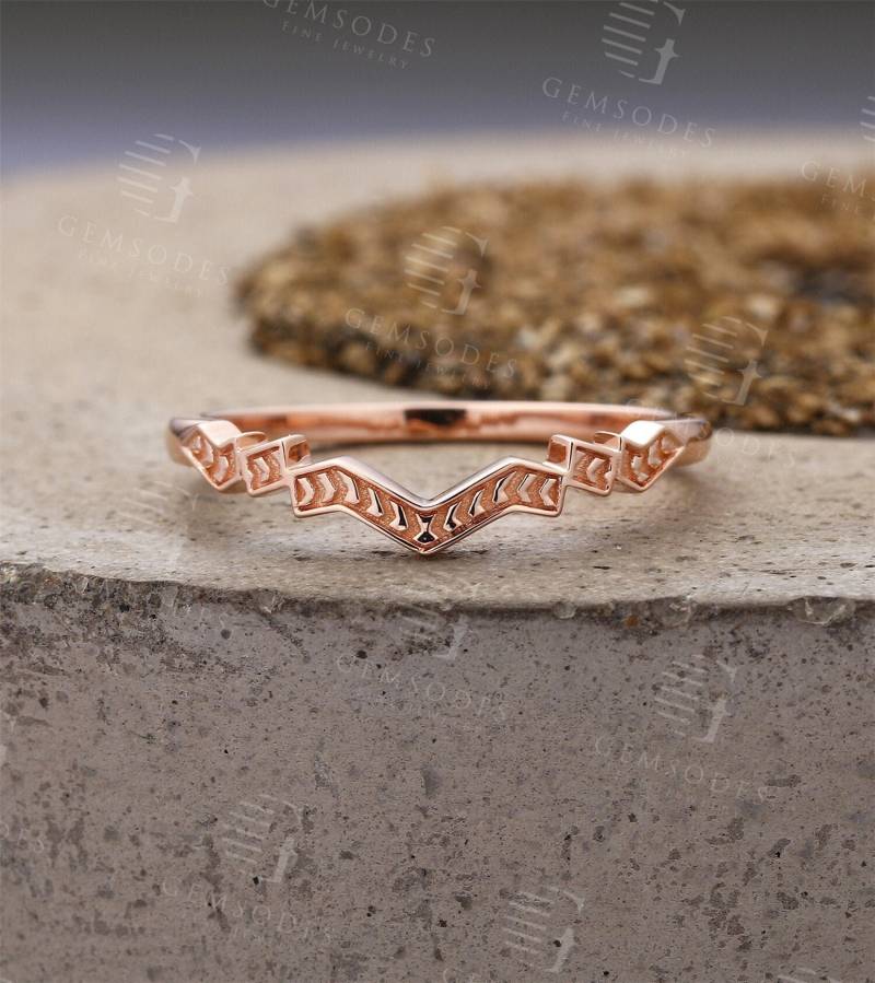 Rose Gold Ehering Geschwungene Eheringe Einzigartige Vintage Verlobung Set Versprechen Halbe Ewigkeit Jahrestag Geschenk Für Sie von GemsOdes