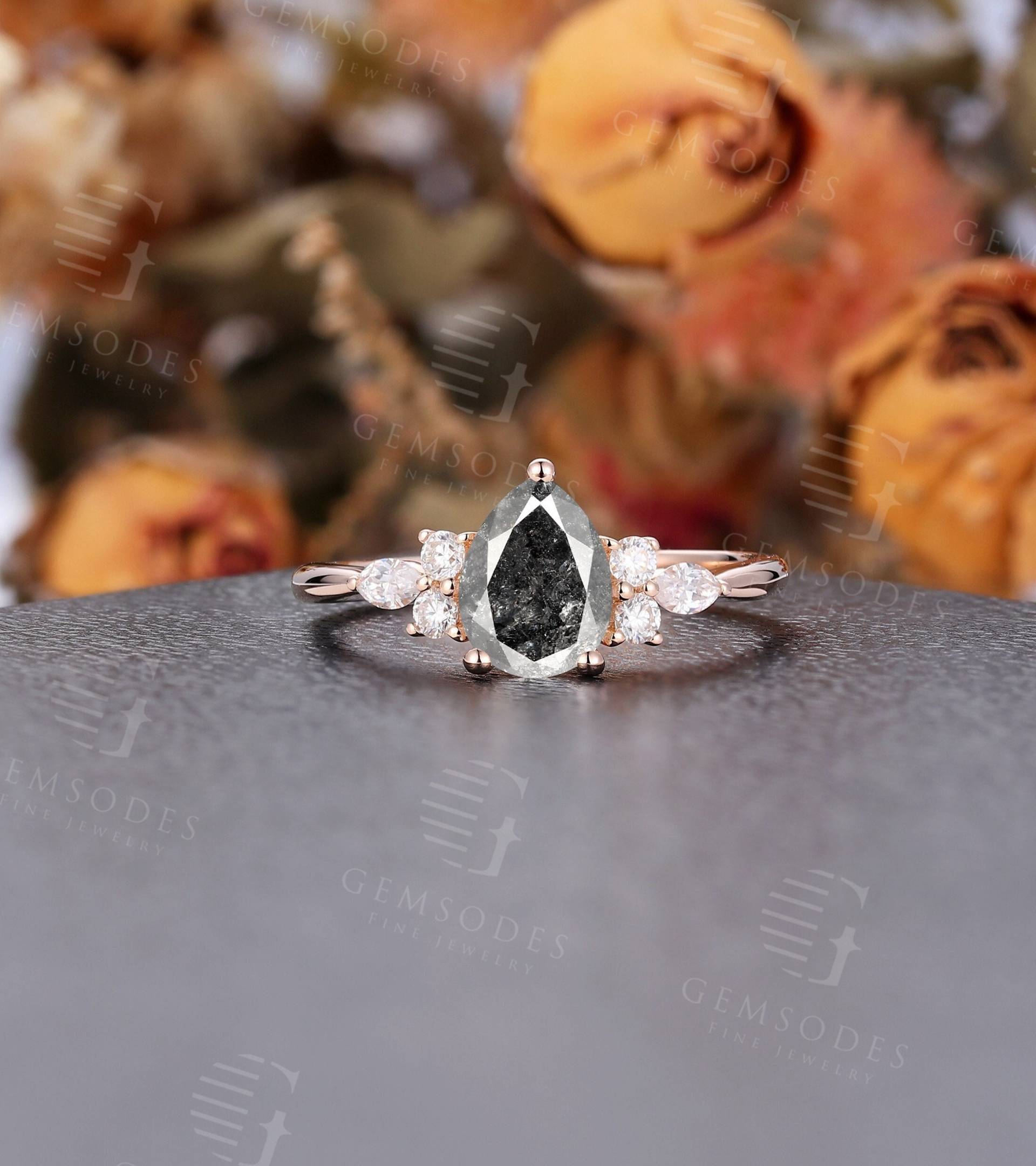 Salz Und Pfeffer Diamant Verlobungsring Vintage Rose Gold Moissanite Brautring Art Deco Prong Set Ehering Jahrestag Versprechen Ring von GemsOdes