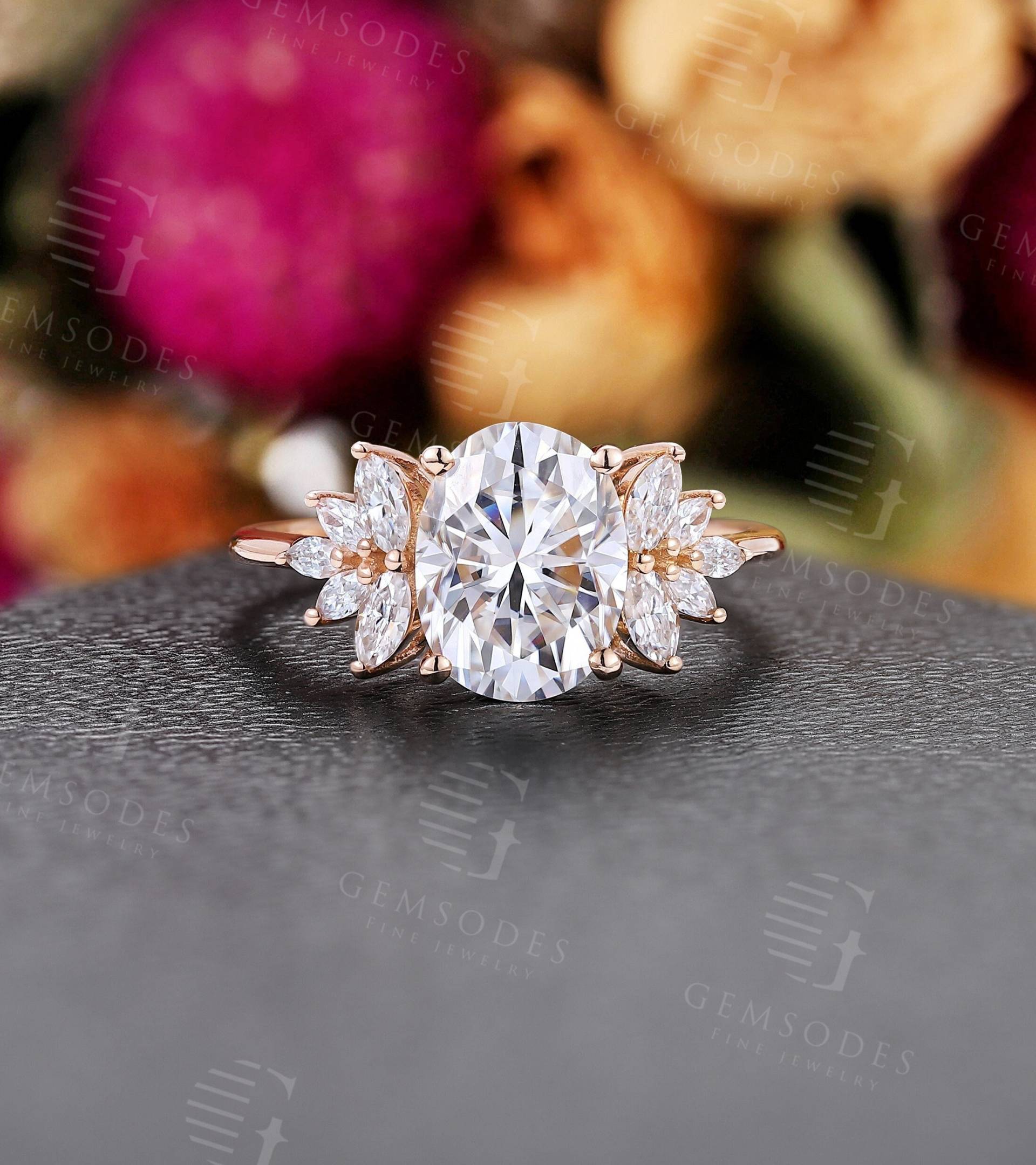 Vintage Moissanite Verlobungsring Rose Gold Oval Schliff Ring Marquise Diamant Art Deco Braut Prong Set Jubiläum Versprechen Ring von GemsOdes