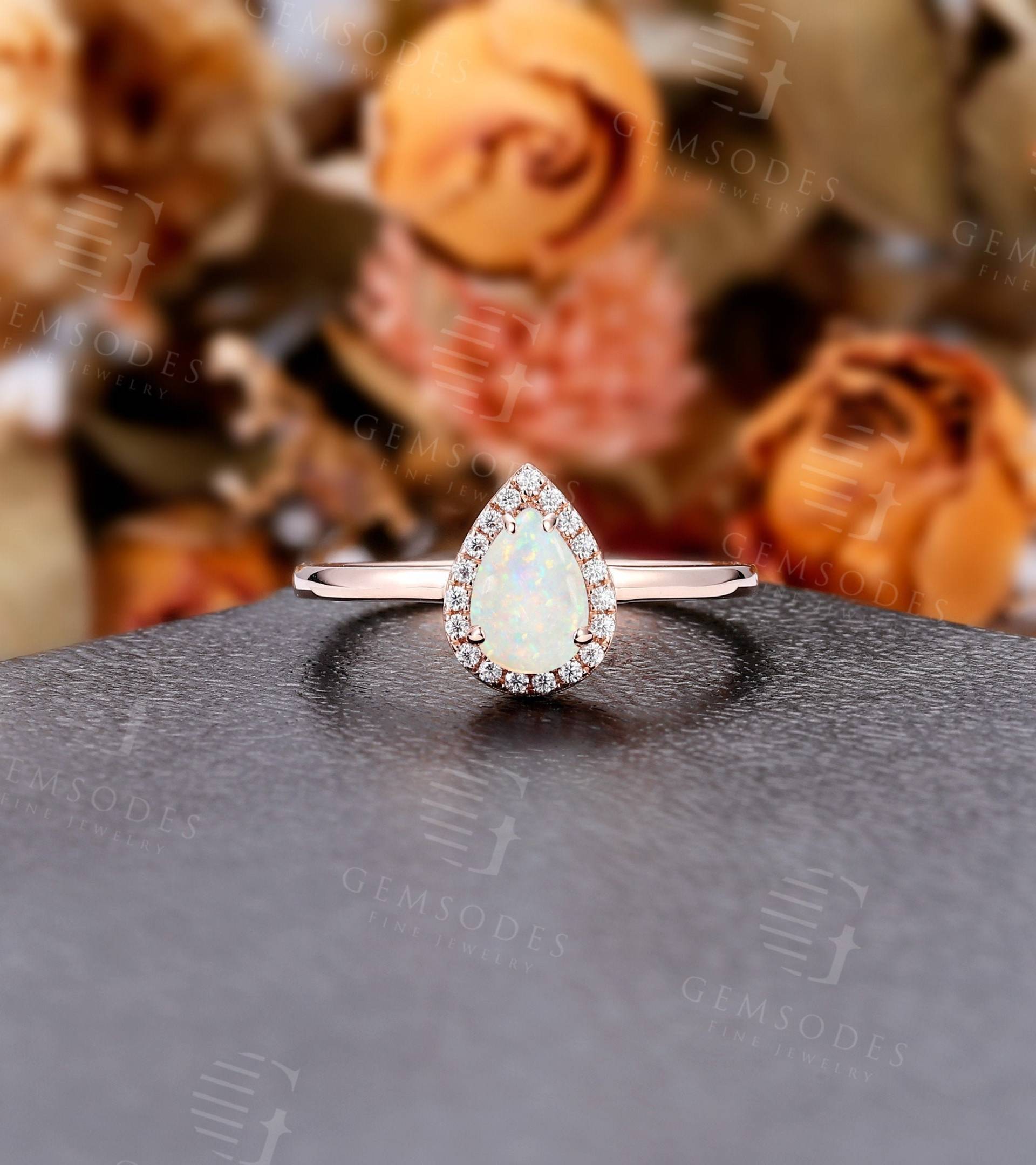 Vintage Opal Verlobungsring | Antiker Birnenförmiger Halo Roségoldring Zierlicher Diamant/Moissanite Ehering Jubiläumsring Für Frauen von GemsOdes