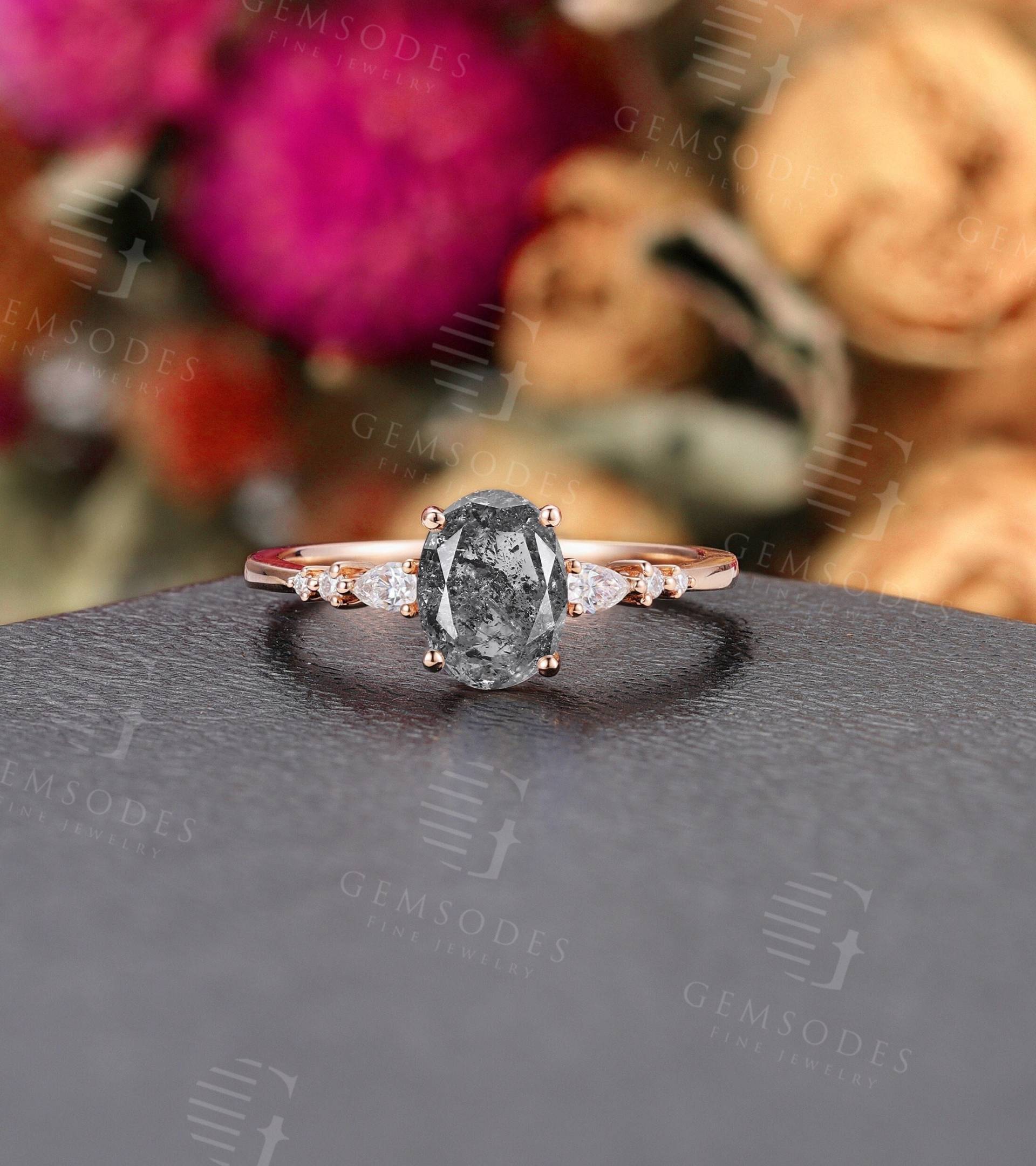 Vintage Salz Und Pfeffer Diamant Verlobungsring Art Deco Roségold Ring Antiker Ehering Oval Brautring Versprechen Jahrestag von GemsOdes