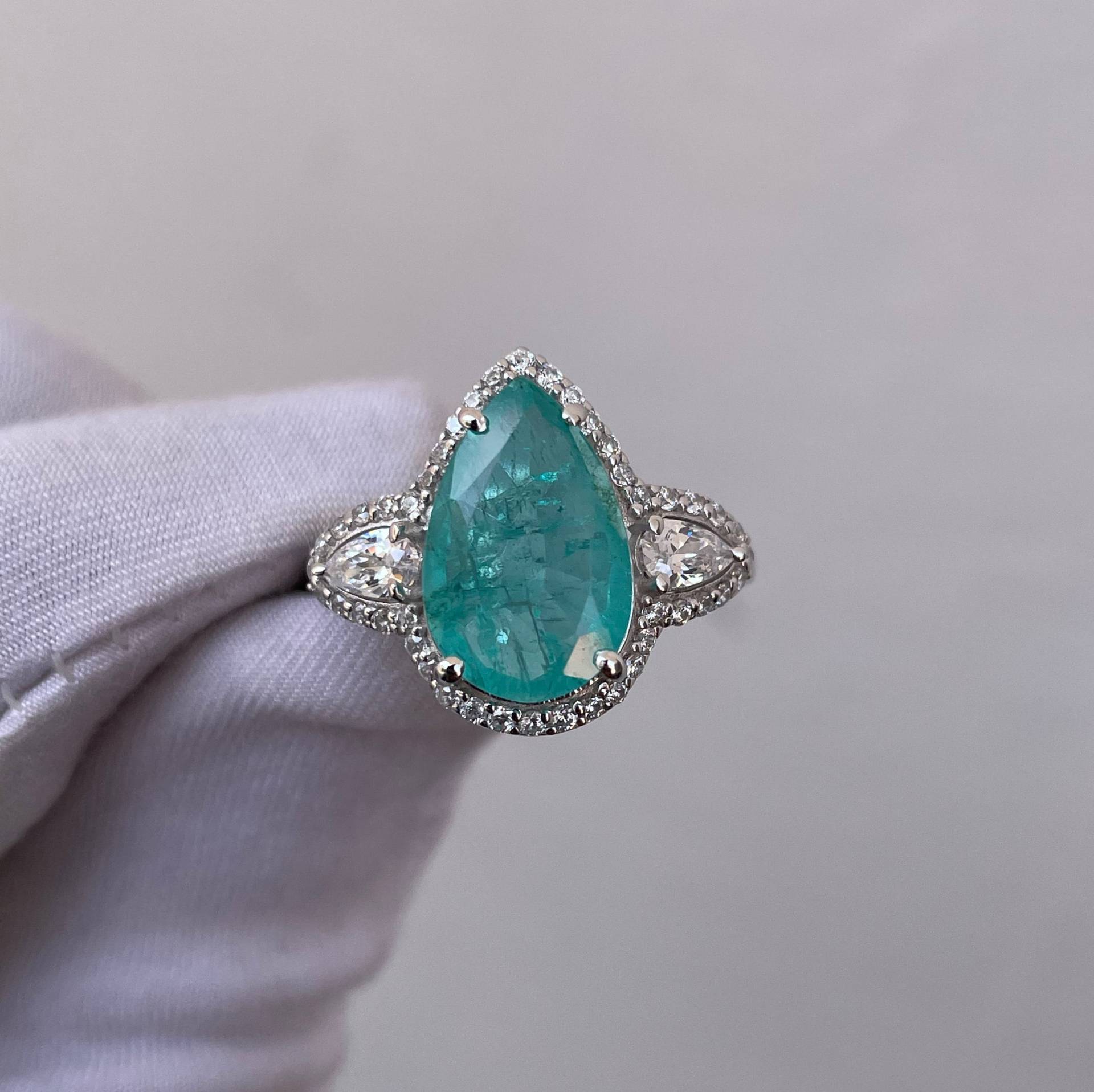 Turmalin Ring, Paraiba Ehering, Verlobungsring, Pear Cut Halo-Ring, Versprechensring, 925 Sterling Silber von GemsShopTreasures