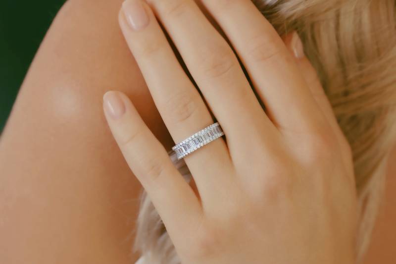 Hochzeitsringbänder | Moissanit Baguette Ring Band Verlobungsring Braut Ehering Einzigartiger Design 4.5 Ctw 585 Goldring von GemsandKarats