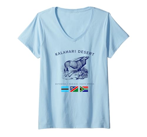 Damen Kalahari Desert Gemsbok Botswana Namibia Südafrika Flaggen T-Shirt mit V-Ausschnitt Damen Kalahari Desert Gemsbok Botswana Namibia Südafrika Flaggen T-Shirt mit V-Ausschnitt von Gemsbok Kalahari Desert Africa Safari Wildlife