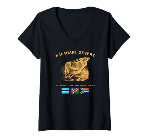 Damen Kalahari Desert Gemsbok Botswana Namibia Südafrika Flaggen T-Shirt mit V-Ausschnitt Damen Kalahari Desert Gemsbok Botswana Namibia Südafrika Flaggen T-Shirt mit V-Ausschnitt von Gemsbok Kalahari Desert Africa Safari Wildlife