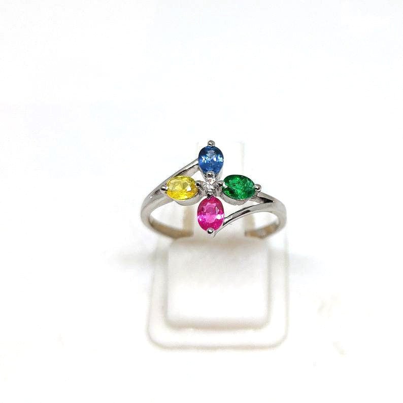 Oval Rubin Smaragd Saphir Ring Diamant 925 Sterling Silber Bandring von GemsbyRajasthan
