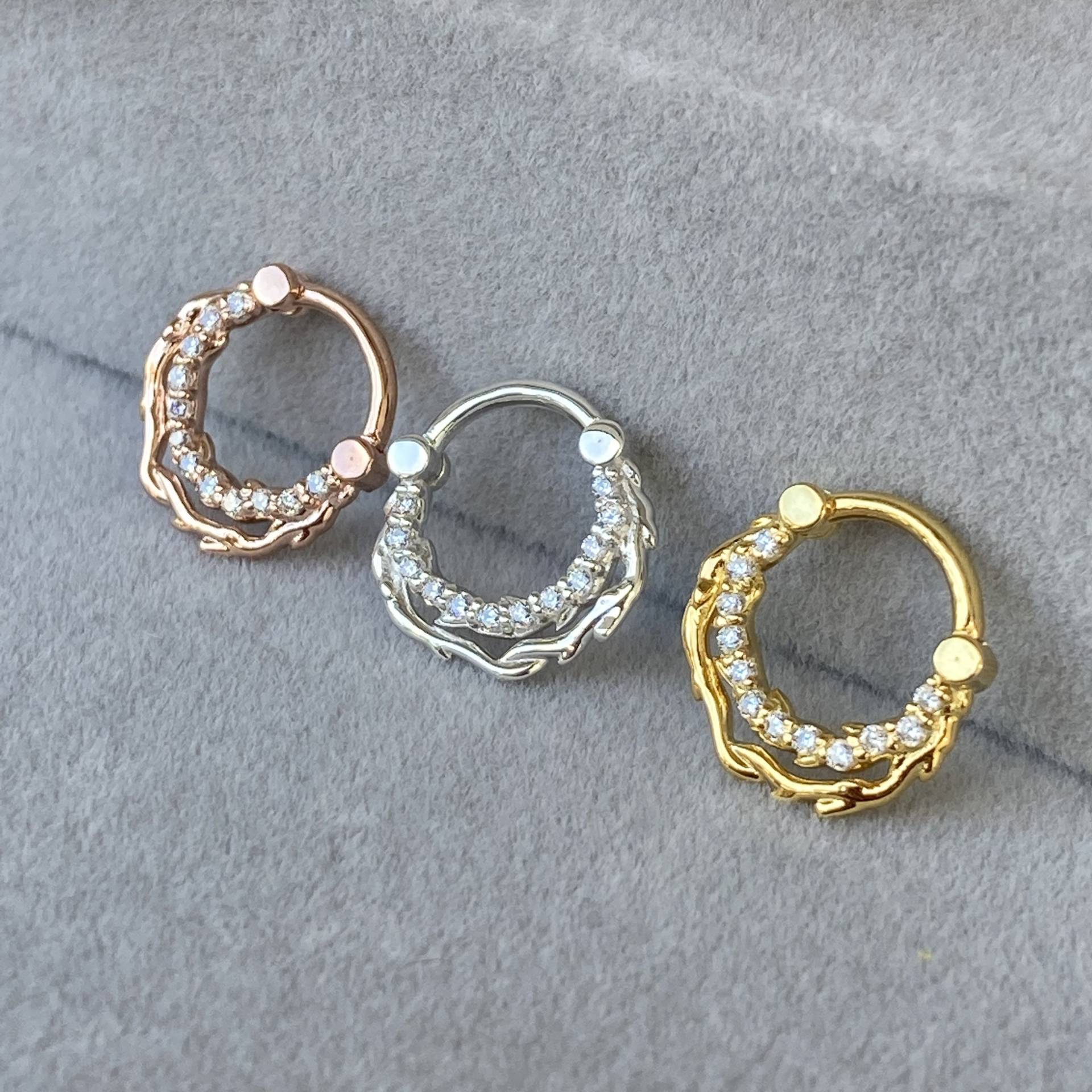 Cz Diamant Auf Zweig Daith Clicker Hoop Ohrring Sterling Silber Vine Schmuck Septum Ring Nasenring Ohr Piercing von GemsfieldShop