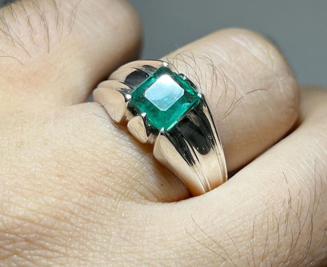Natürlicher, Lebendiger Grüner Unisex-Smaragd-Ring Für Herren Und Damen, Sterlingsilber 925, Handgefertigter Zamurd-Hochqualitäts-Smaragdring von Gemsfromandromeda
