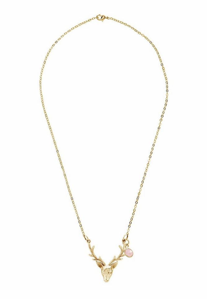 Gemshine Kette mit Anhänger Alpin Hirsch Elch Geweih Rosenquarz zum Dirndl oder Tracht von Gemshine
