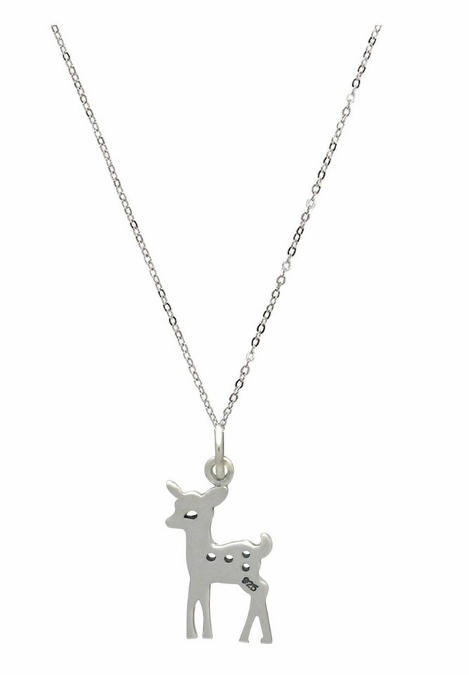 Gemshine Kette mit Anhänger Alpin Hirsch Geweih mit Bambi, 925 Silber, Made in Spain von Gemshine