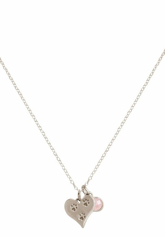 Gemshine Kette mit Anhänger Herz Pfotenabdruck Katze Hund Rosenquarz, 925 Silber, Made in Spain von Gemshine