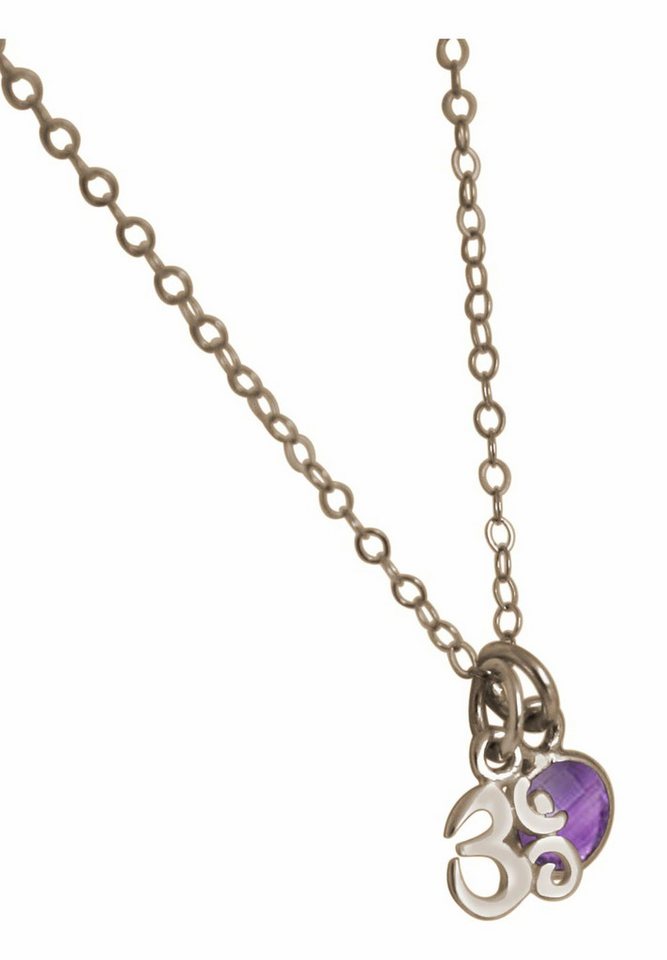 Gemshine Kette mit Anhänger YOGA Meditation Ohm AMETHYST, 925 Silber, Made in Spain von Gemshine