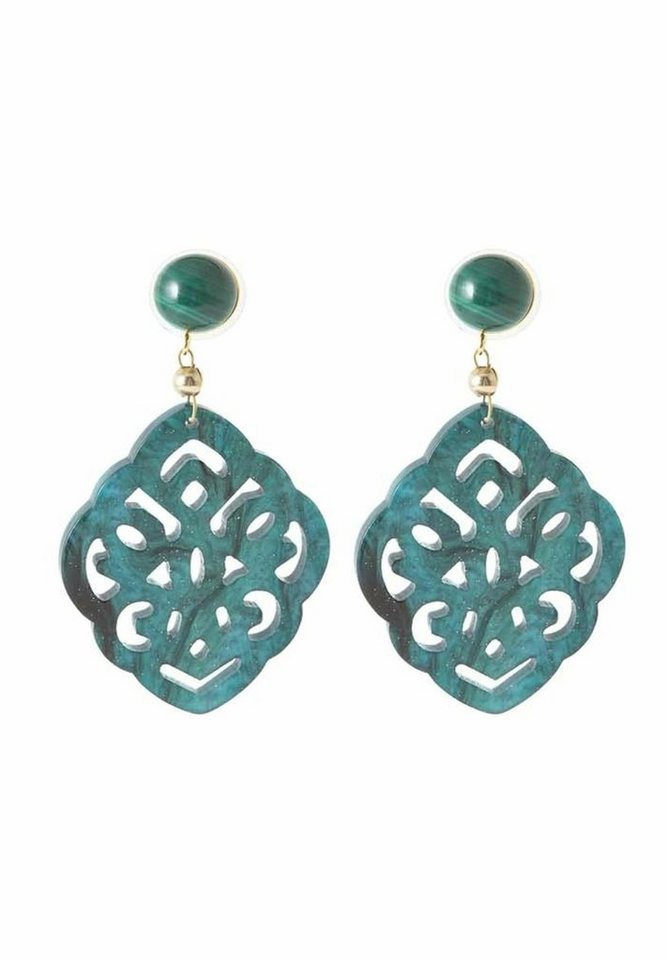 Gemshine Paar Ohrhänger Malachit Cabochons und Harz Tropfen, Handmade Schmuck von Gemshine