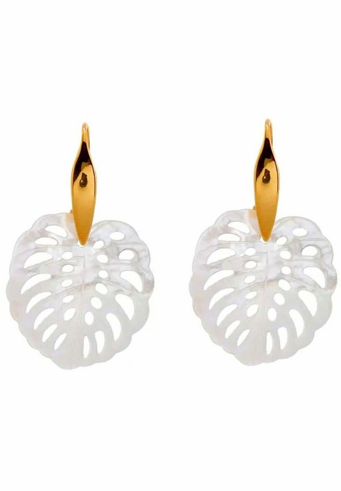 Gemshine Paar Ohrhänger Tropischer Blatt Perlmutt von Gemshine