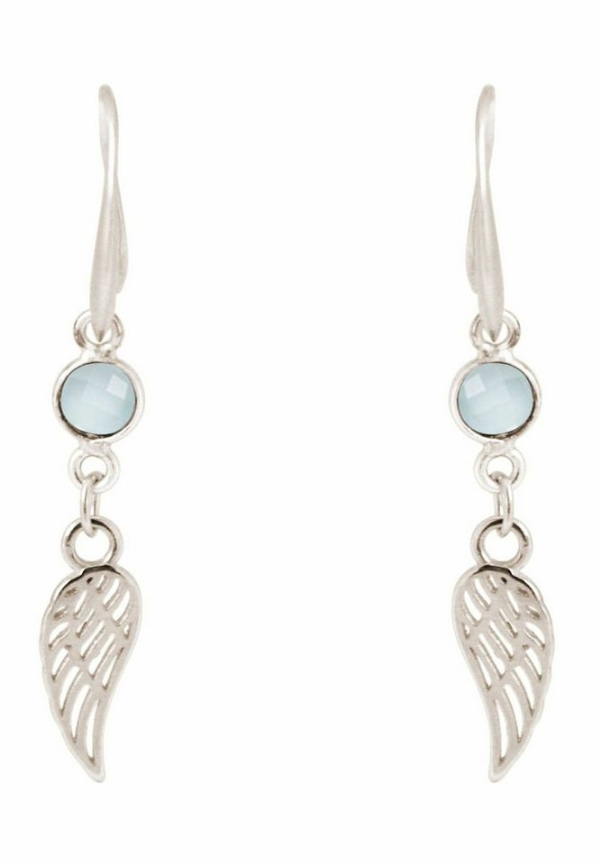 Gemshine Paar Ohrhänger WINGS - Schutzengel - Chalcedon, 925 Silber, Made in Spain von Gemshine