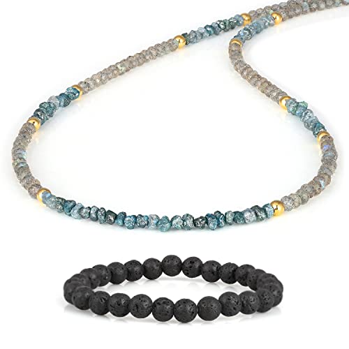 Labradorite & Blue Diamond Necklace for Women Natural Gemstone Handmade 925 Sterling Silver Jewelry - 50 CM von Gemshiner