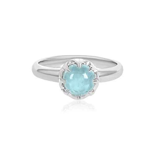 Gemshiner Natürlicher Aquamarin-Edelstein-Solitärring aus 925er-Sterlingsilber für Frauen, Versprechensring, weiß rhodiniert, Unisex-Geschenk, Ringgröße: US-7 von Gemshiner