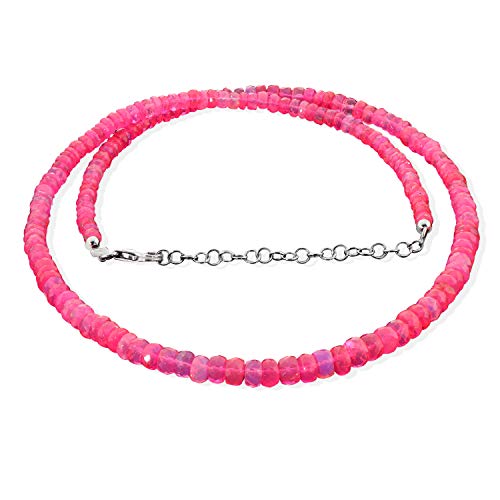 Natürliche äthiopische Opal Feueropal Edelstein Halskette 3-5MM Perlen Halskette 925 Silber Glatte Rondelle Feueropal Edelstein Halskette Opal Halskette für Frauen (Pink) von Gemshiner