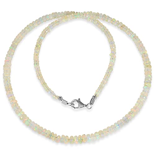 Natürliche äthiopische Opal Feueropal Edelstein Halskette 3-5MM Perlen Halskette 925 Silber Glatte Rondelle Feueropal Edelstein Halskette Opal Halskette für Frauen (Weißer Opal) von Gemshiner