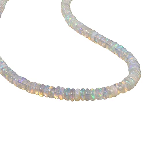 Natürliches äthiopisches Opal Plain Glattes Rondelles Halsstück, Perlenkette Oktobergeburtsstein 925 Sterling Silber Feueropal Opal Halskette Geschenk für ihre Halsketten für Frauen 50 CM von Gemshiner