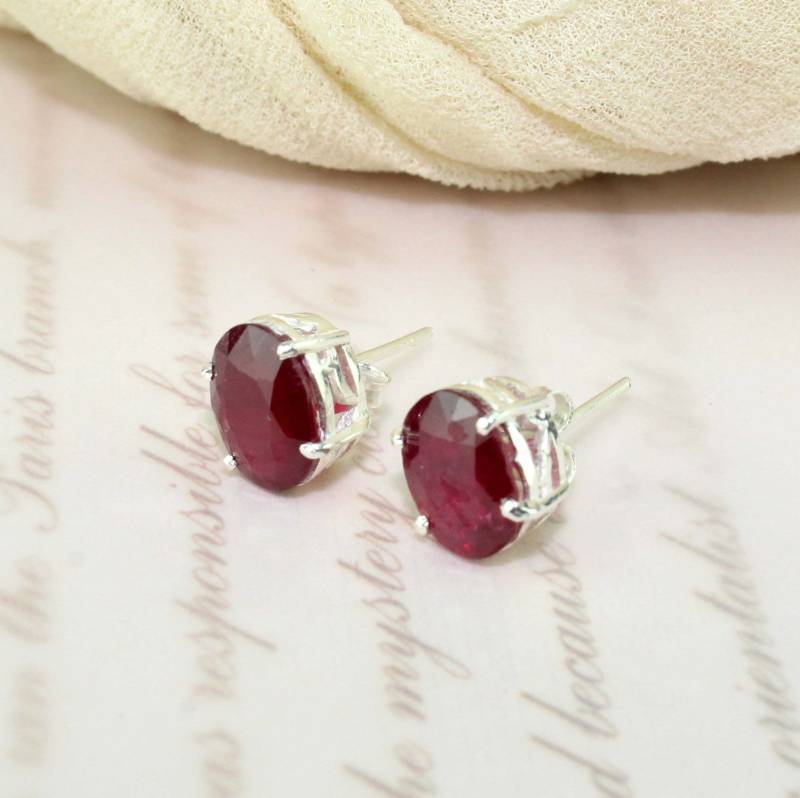 Echt Rubin Oval 9x7 Sterling Silber Ohrstecker, Ohrring Schmuck Art Deco Ohrstecker/Geschenk Für Sie Ohrstecker von GemsnMetals