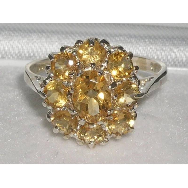 14K Weiß Oder Gelbgold Natürliche Citrin Verlobungsring, Englisch Antique Style Cluster Blume Ring - Made in England -Customize 9K, 18K Gold von GemsofLondon