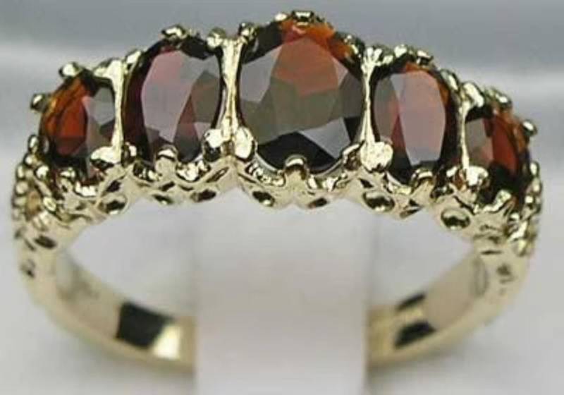 Sample Sale 9K Solid Gelb Gold Granat Ring | Viktorianisch Inspiriert Finger Größen Us 4.75 Und 7, Uk J N von GemsofLondon