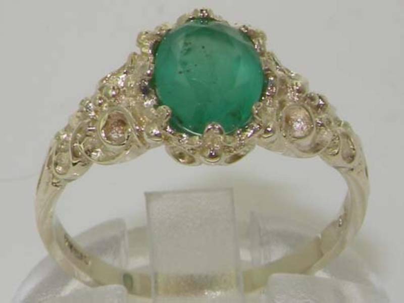 Silber Smaragd Ring | Sterling Solitär Damen Vintage Stil von GemsofLondon