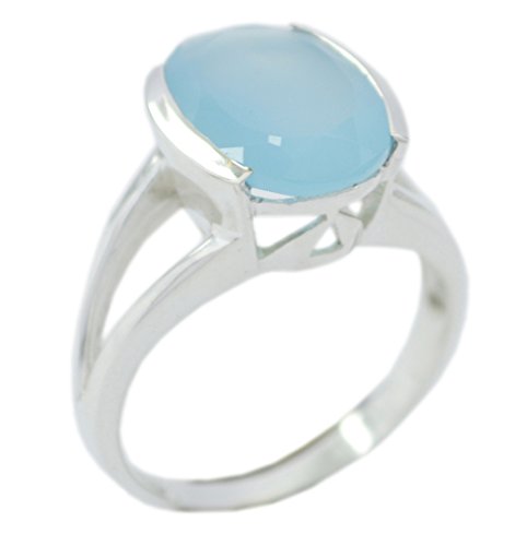 Gemsonclick Echt Adorable Chalcedon Ring Silber Solitaire Ovale Form Bar Einstellung handgemachte Größe R von Gemsonclick