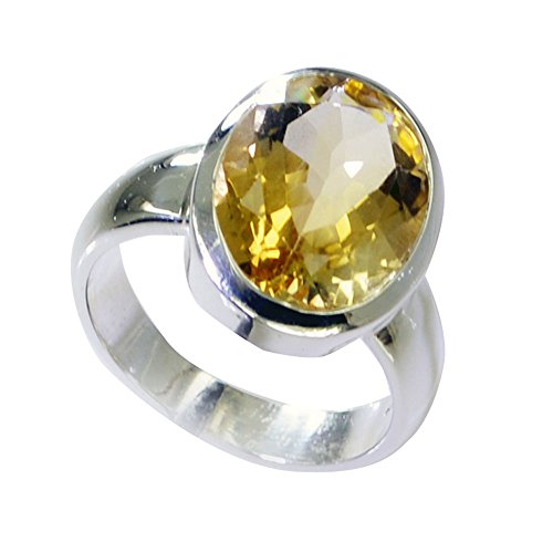 Gemsonclick Echte Citrin Trending Ring für Frauen Silber Oval Stein Lünette Einstellung handgemachte Größe L von Gemsonclick