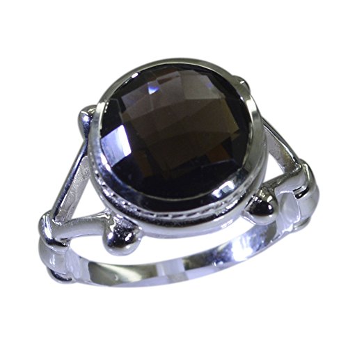 Gemsonclick Natürliche Rauchquarz Ringe Einfache Stein Silber Rundschnitt Lünette Schmuck Handgemachte Größe Z von Gemsonclick