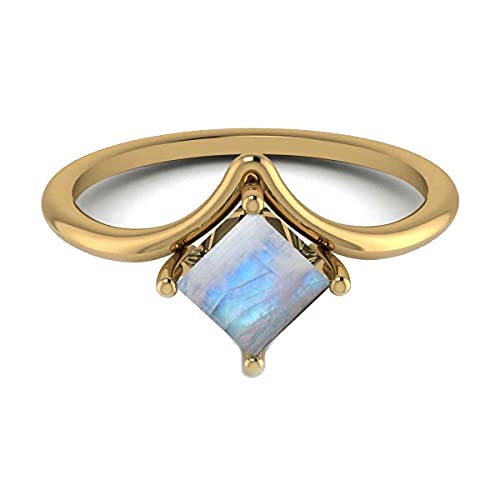 Gemsonclick Natur-Regenbogen-Mondstein Gelbgold plattierter Ring Quadratförmiger Prinzessinnenschliff Einzigartiges Design Verlobungsantrag Schmuck 50 von Gemsonclick