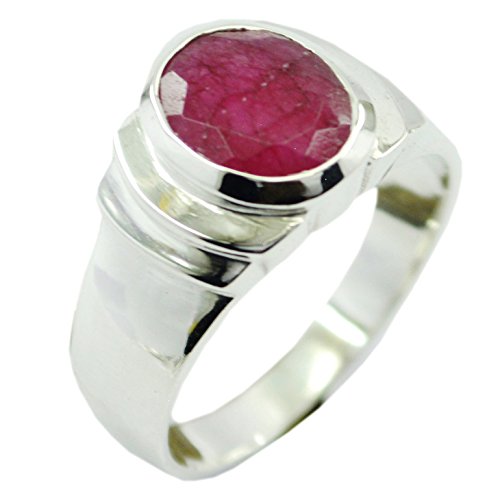 Gemsonclick Natural Ruby 925 Sterling Silber Ring Oval Dezember Geburtsstein Astrologie und Astronomie Ring Größe 56 von Gemsonclick