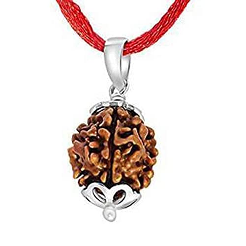 Gemsonclick Original Laborzertifizierter Teen Mukhi Nepali Rudraksha-Perlen mit DREI Gesichtern, versilberte Anhänger, Medaillon-Schmuck von Gemsonclick