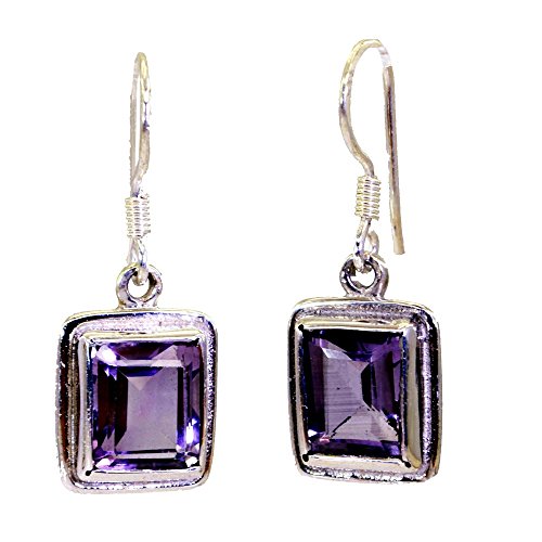 Gemsonclick echte Amethyst Ohrringe für Frauen 925 Sterling Silber Birthstone Rechteck Form Fisch Haken von Gemsonclick