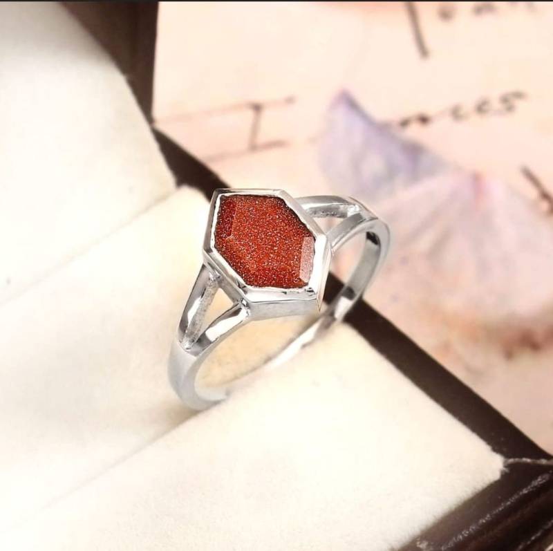 Natürlicher Sonnenstein Ring Verlobungsring Zierliche Kristall Vintage Art Deco Schmuck Jahrestag Geschenk Freundin Perfekte Paare von Gemsstudiobysunvesta
