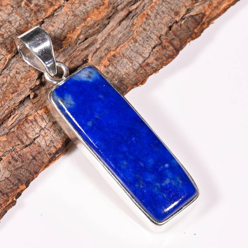 Lapislazuli Anhänger Blau Solitär Lapis Lazuli Edelstein Halskette Handgemachter Rechteck Geschenk Für Sie von Gemsstudiobysunvesta