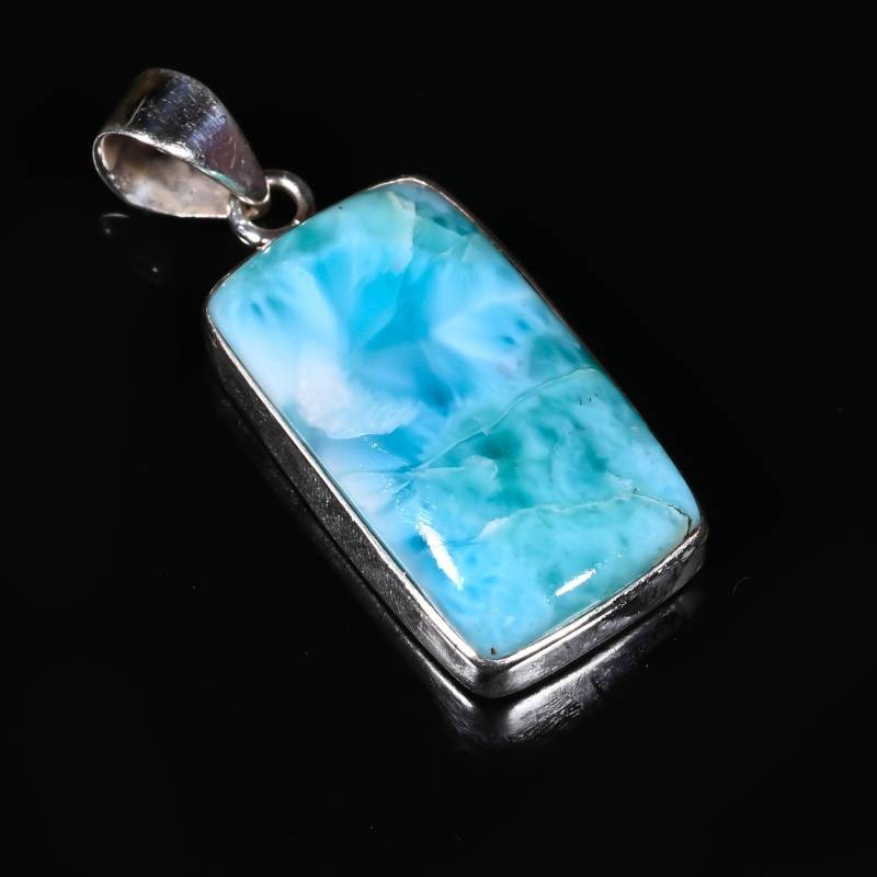 Larimar Anhänger Blau Solitär 925 Sterling Silber Frauen Halskette Rechteck Geburtstag Geschenk Für Sie von Gemsstudiobysunvesta