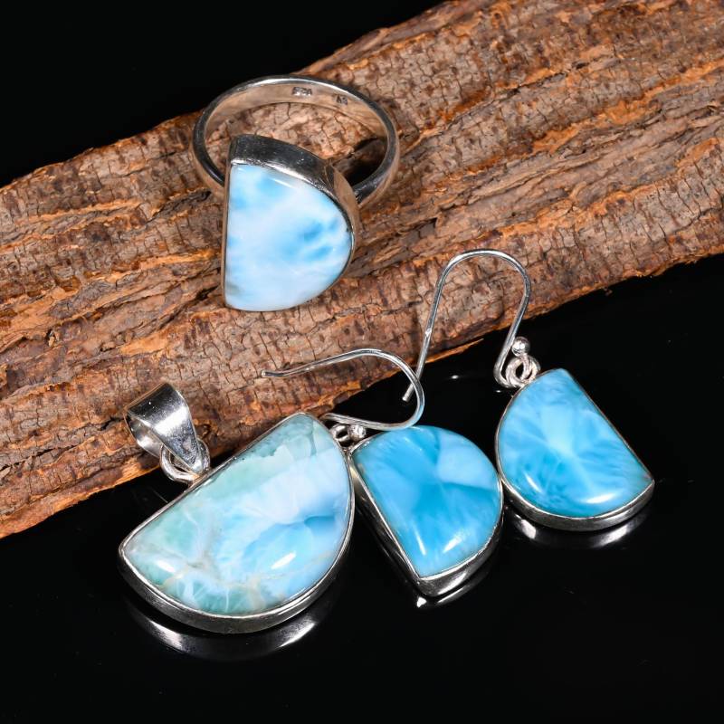 Larimar Schmuck Für Sie Halbmond Set Brautschmuck Jahrestag Geschenk Anhänger Ohrring Schmuckset Halbkreis von Gemsstudiobysunvesta