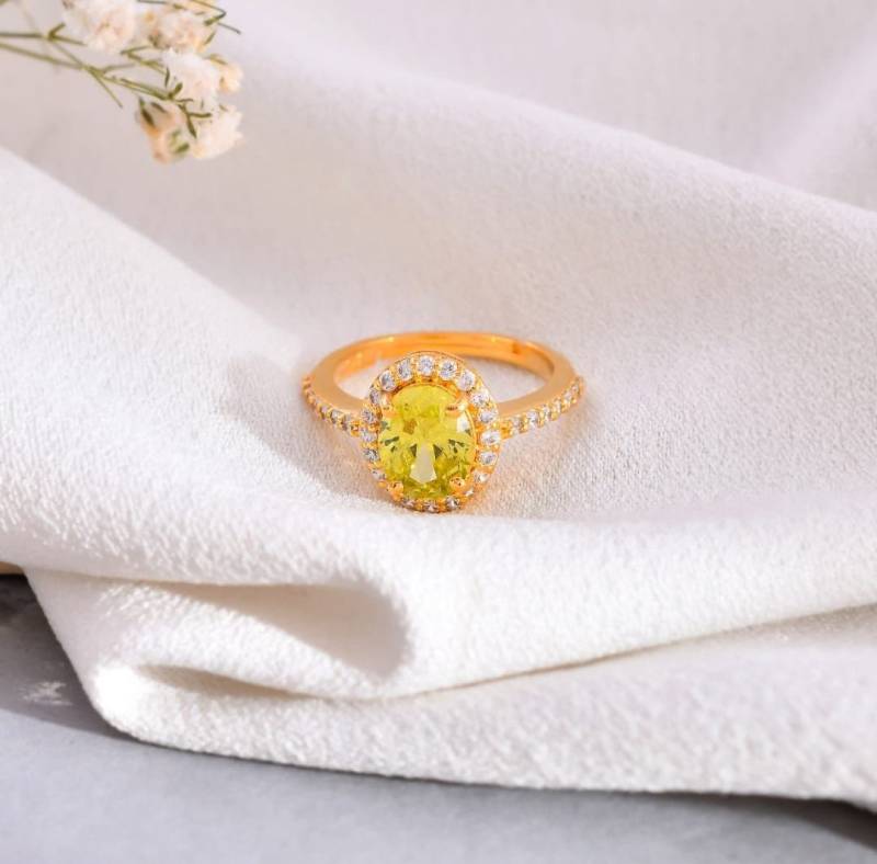 Oval Citrin Ring Vergoldet Einstellbare Gelb Edelstein Schmuck Birthstone Vintage Style Kristall Versprechen Geschenk von Gemsstudiobysunvesta