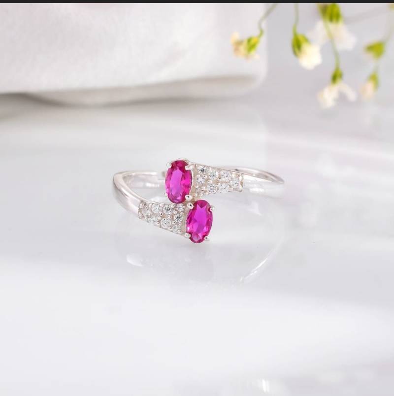 Rosa Turmalin Ring Toi Et Moi Versprechen Valentinstag Verlobungsring Einzigartige Familie Geburtsstein Zwei Stein Ehering von Gemsstudiobysunvesta