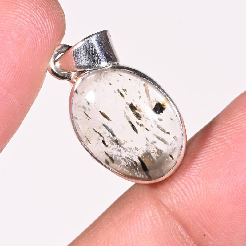 Schwarzer Rutil Edelstein Anhänger 925 Sterling Silber Frauen Schwarz Halskette Oval Schmuck Geburtstag Geschenk von Gemsstudiobysunvesta