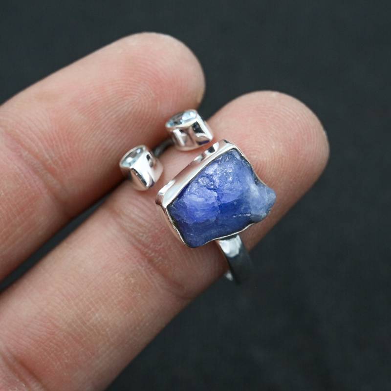 Tansanit Ring Roh Handgefertigter Verstellbarer Blauer Kristall Geburtsstein Versprechen Jahrestag Für Frauen Weihnachtsgeschenk Sie von Gemsstudiobysunvesta