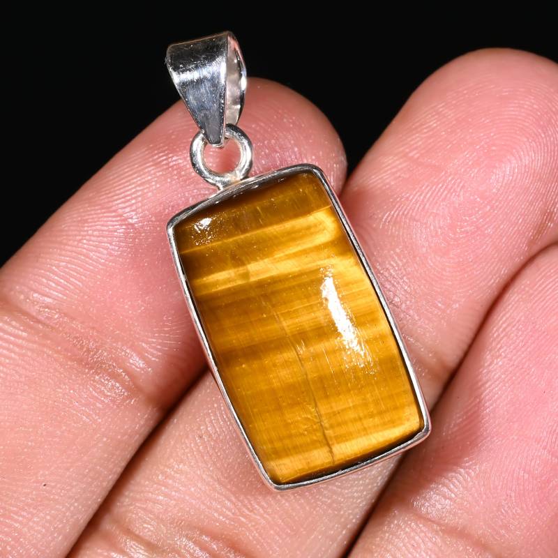 Tigerauge Anhänger 925 Sterling Silber Frauen Halskette Rechteck Schmuck Geburtstagsgeschenk Für Sie von Gemsstudiobysunvesta