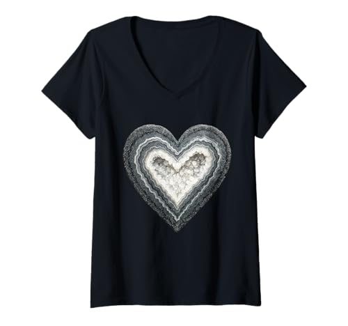 Damen Kristallherz-Geoden-Kunstwerk T-Shirt mit V-Ausschnitt Damen Kristallherz-Geoden-Kunstwerk T-Shirt mit V-Ausschnitt von Gemstone Art