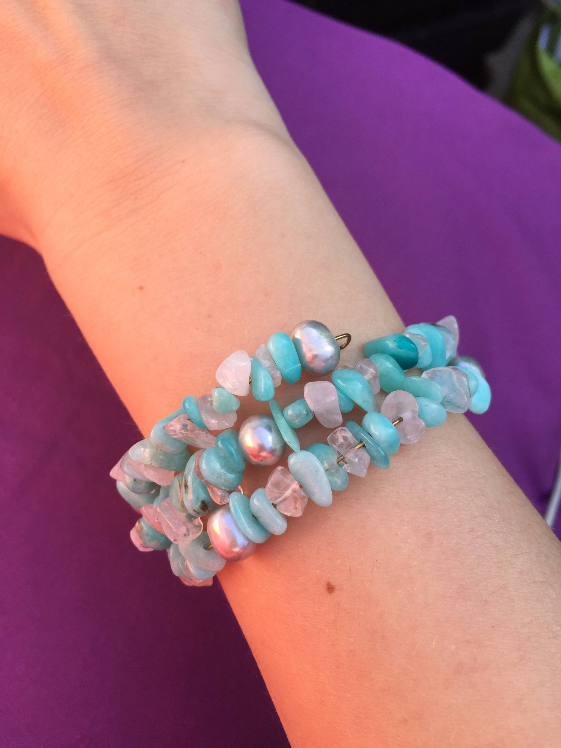 Echte Edelstein Türkis/Perle/Klar Quarz, Armband/Arm Manschette von GemstoneFashionShop