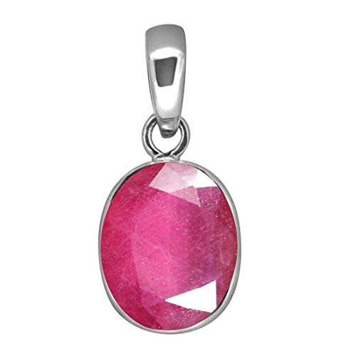 Echter Rubin-Anhänger zur Schmuckherstellung, 4 Karat ovale Form, rosa Edelstein, Sterlingsilber-Medaillon von Gemsyogi