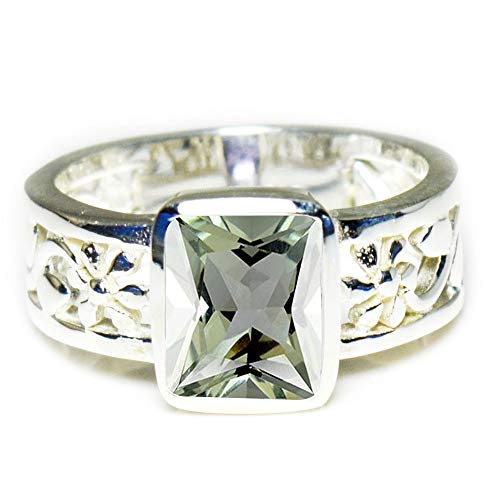Gemsyogi Damen Herren Unisex - Sterling-Silber 925 Sterling-Silber 925 Emerald-Cut Green Grüner Amethyst von Gemsyogi